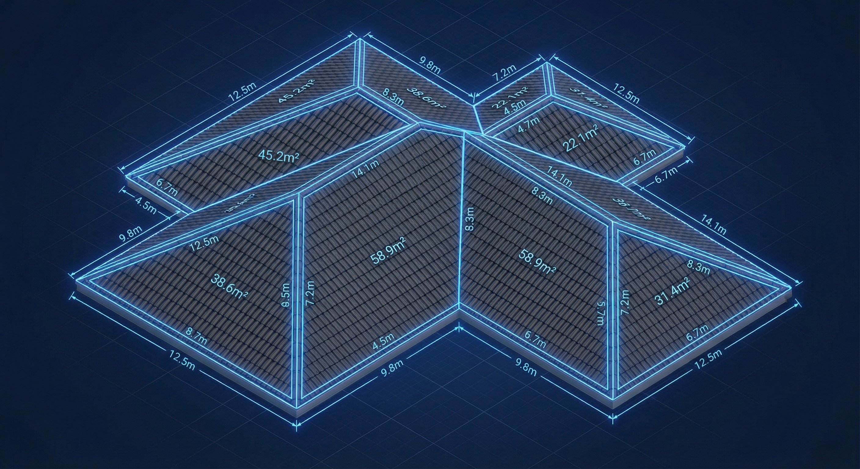 Model 3D al acoperișului cu măsurători